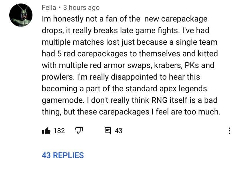 YouTube comment stating that Airdrop Escalation "breaks late-game fights