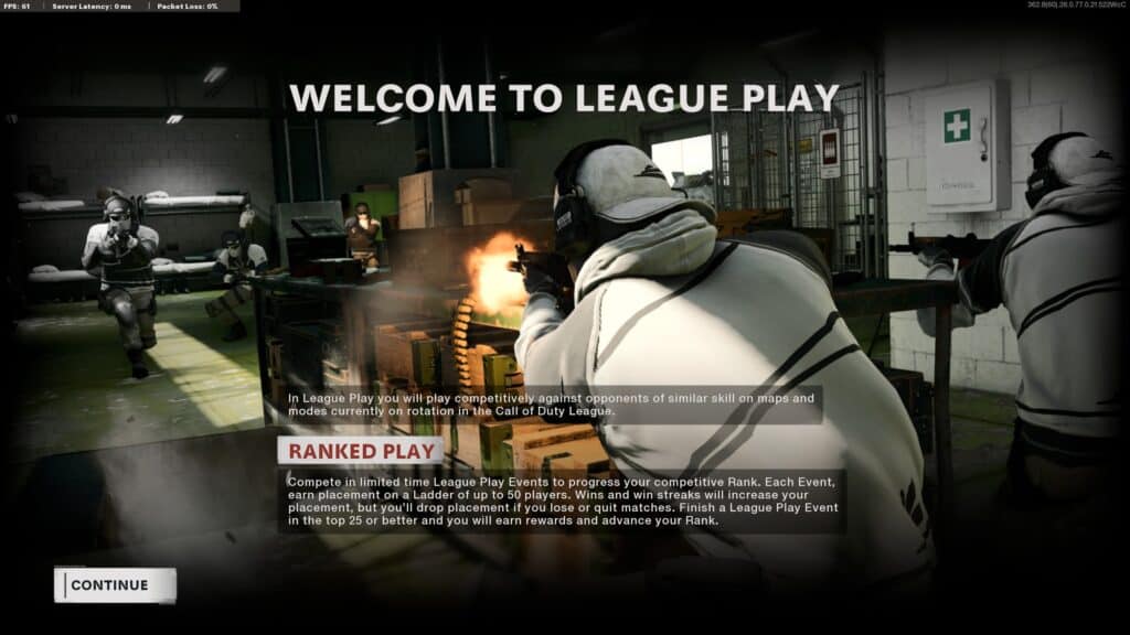 Black Ops Cold War's League Play/Ranked Play start screen