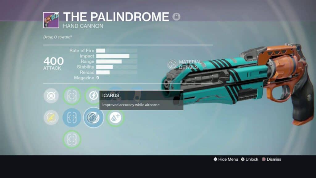 The Palindrome hand cannon in Destiny 2