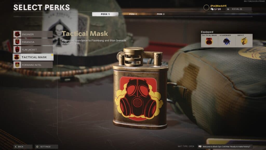 tactical mask perk in cold war