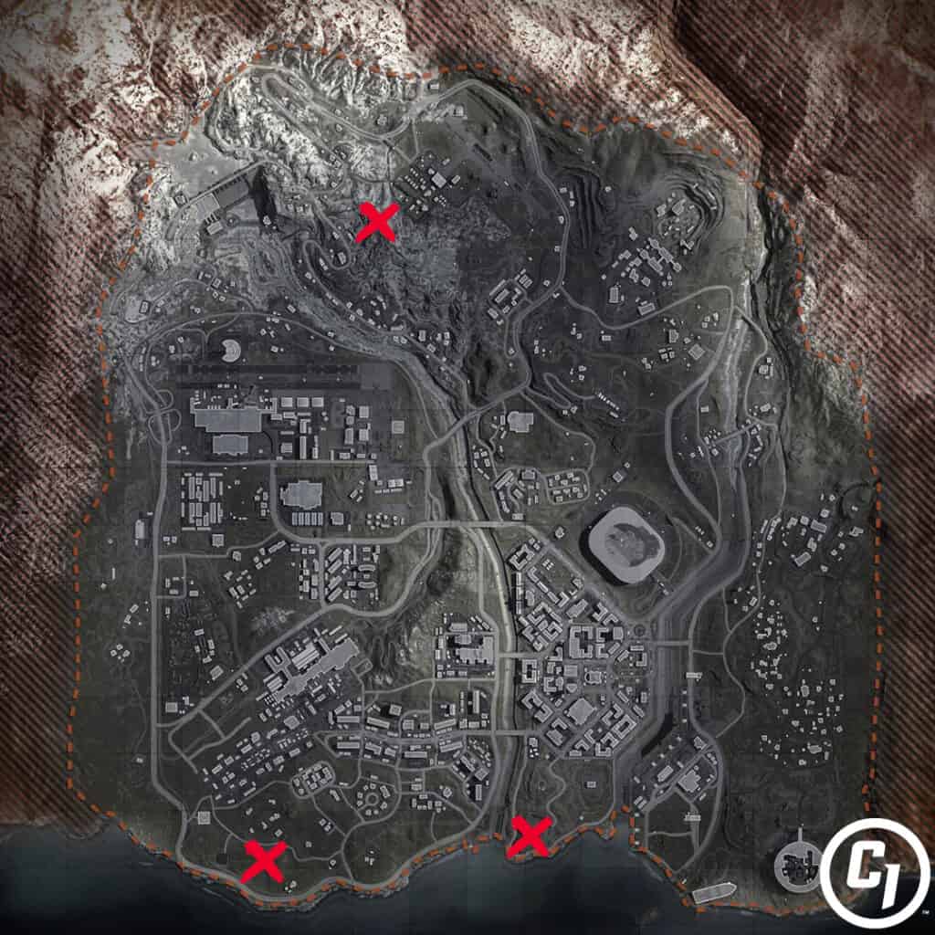 Map showing Warzone Season 2 Weapon Silos locations