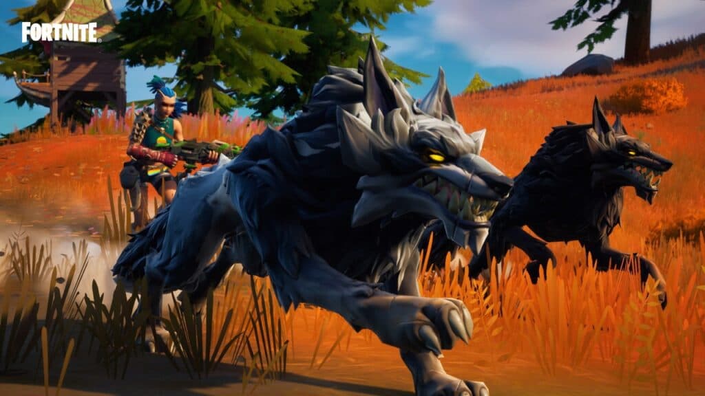 Fortnite player running with Wolves in Season 6. 