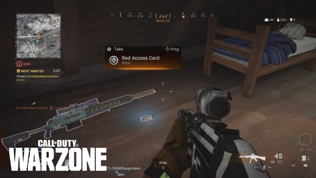 Player looking at a Red Access Card in Warzone. 
