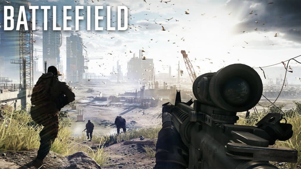 Players running towards buildings in Battlefield