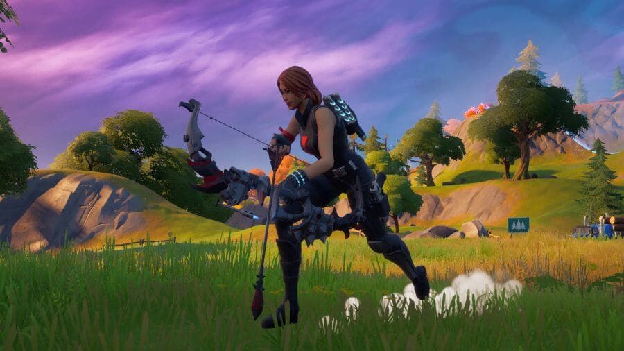 Fortnite player running with a bow. 