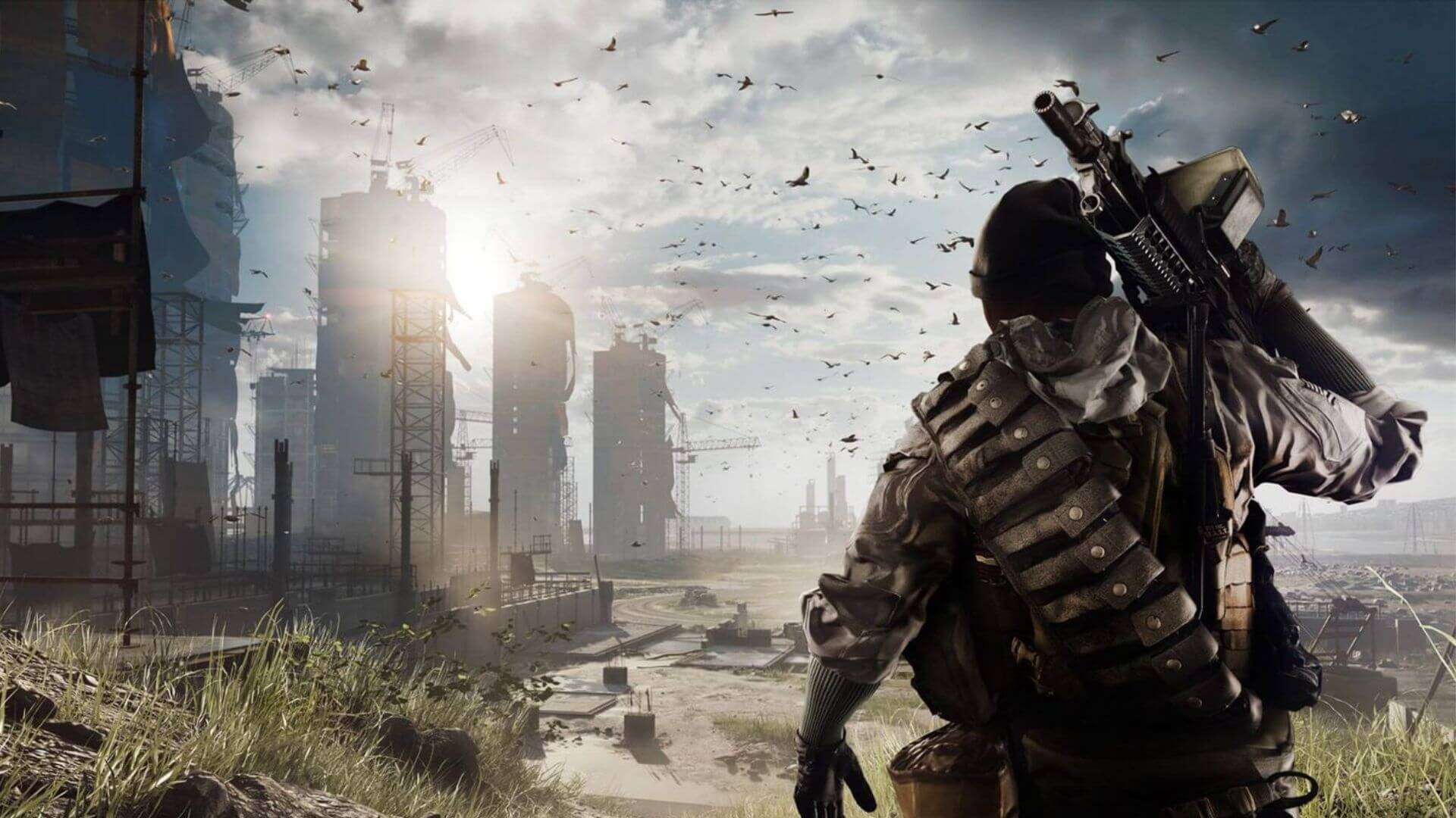 Battlefield player looking at city