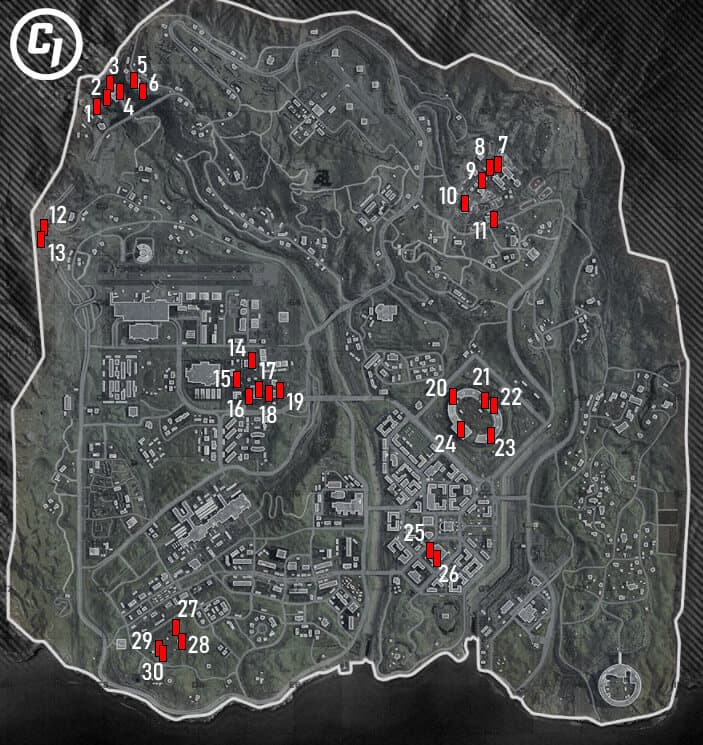 Map of all 30 confirmed Warzone Red Door locations 