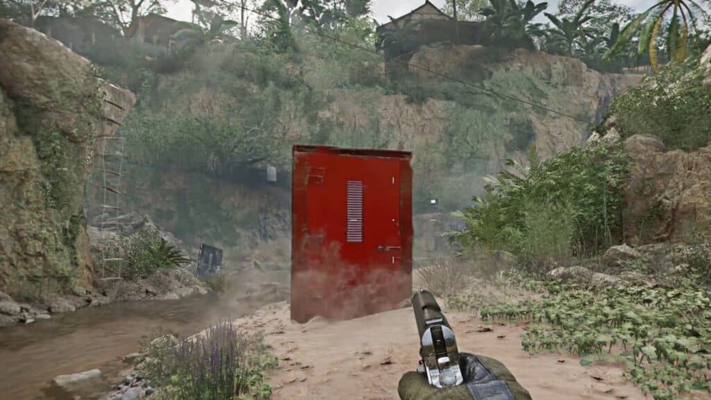 player pointing gun at cod red door
