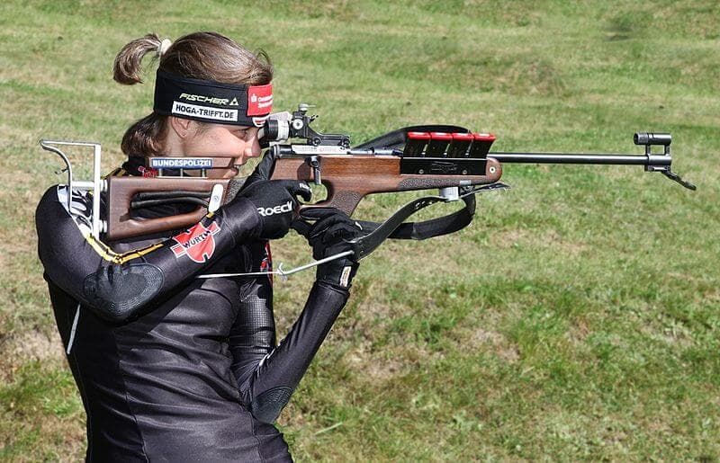 Olympian Tina Bachmann using Biathlon Rifle