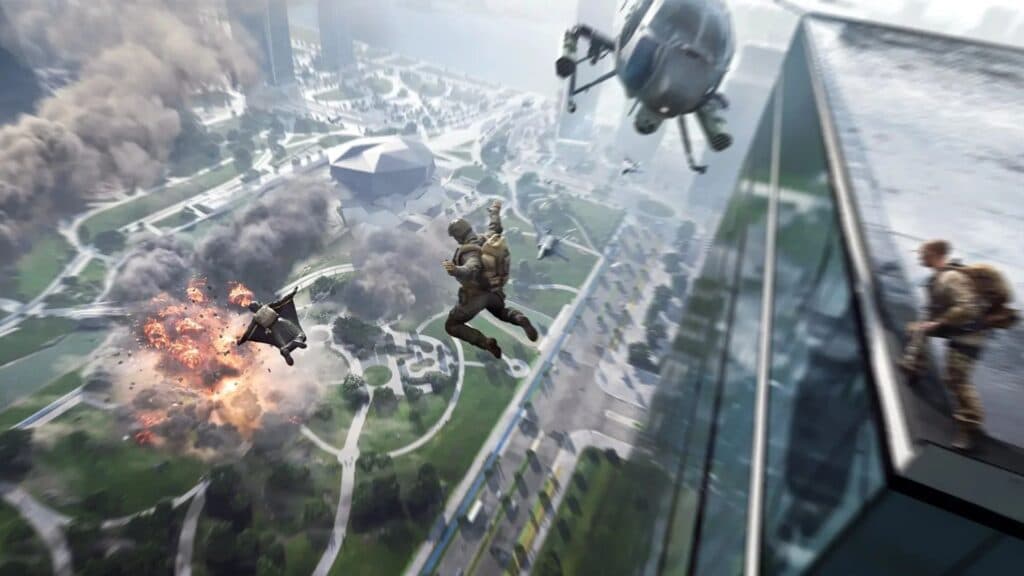 player base jumping from a building in battlefield 2042