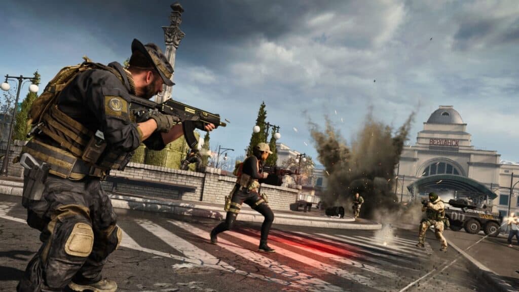 players fighting near train station in cod warzone