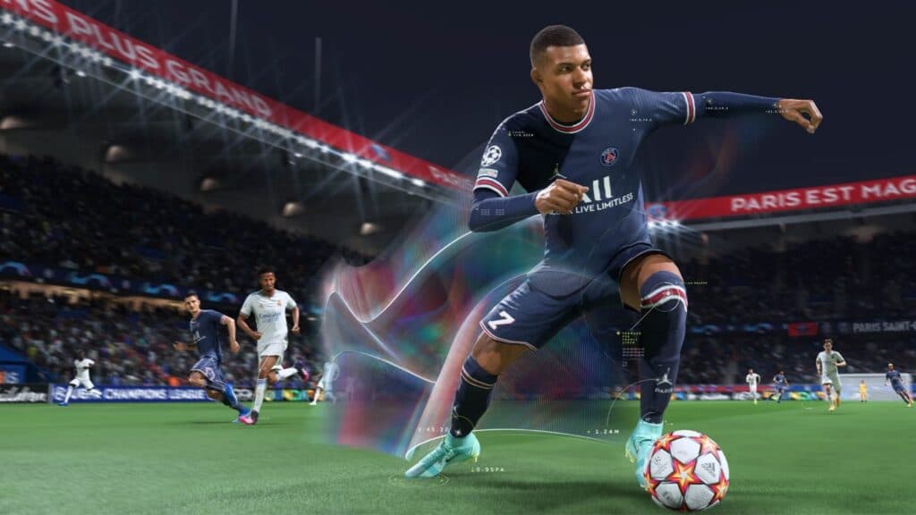 FIFA 22 Kylian Mbappe dribbling with the ball