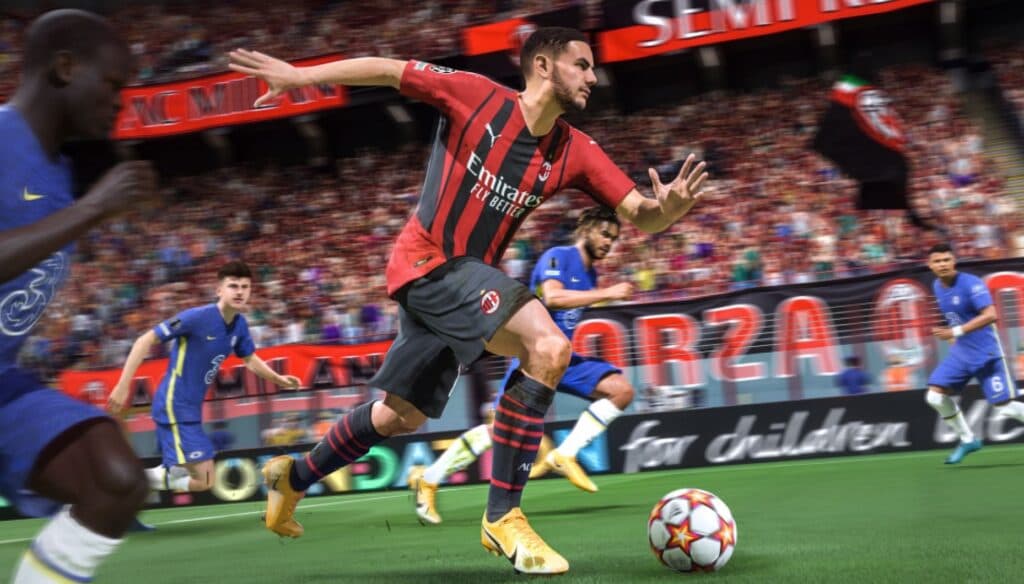 AC Milan player dribbling the ball in FIFA 22