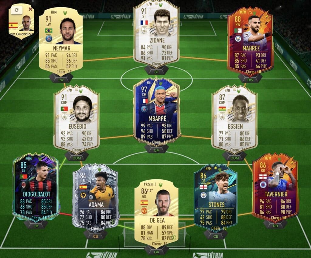 FIFA 21 Ultimate Team squad with a full-back at center back