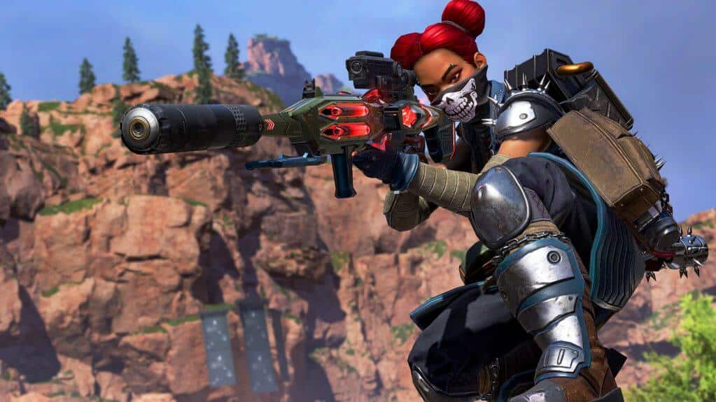 Character aiming down sights in Apex Legends