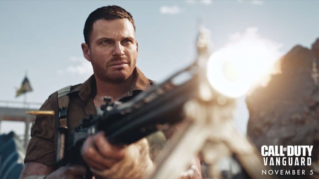 Call of Duty Vanguard character firing a machine gun