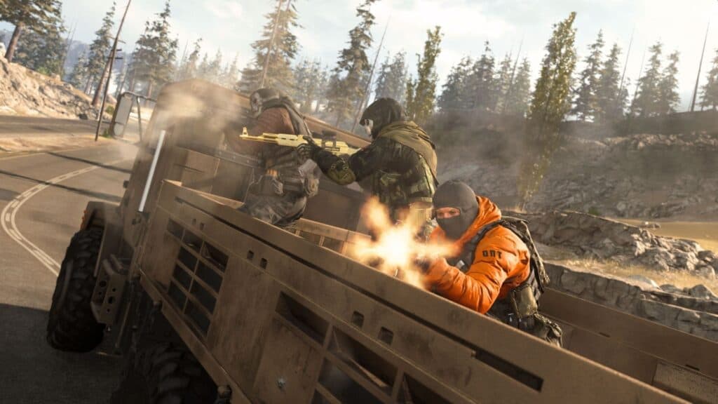 Warzone players firing from the back of a truck.