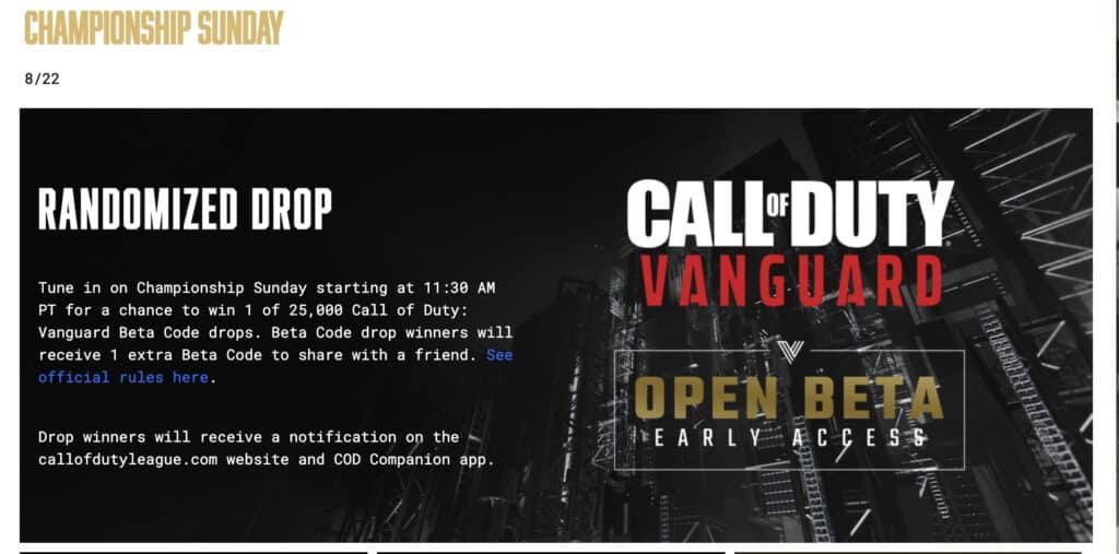 Call of Duty Vanguard Beta Code