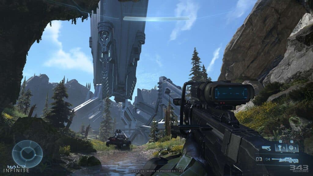 Halo Infinite player using sniper rifle
