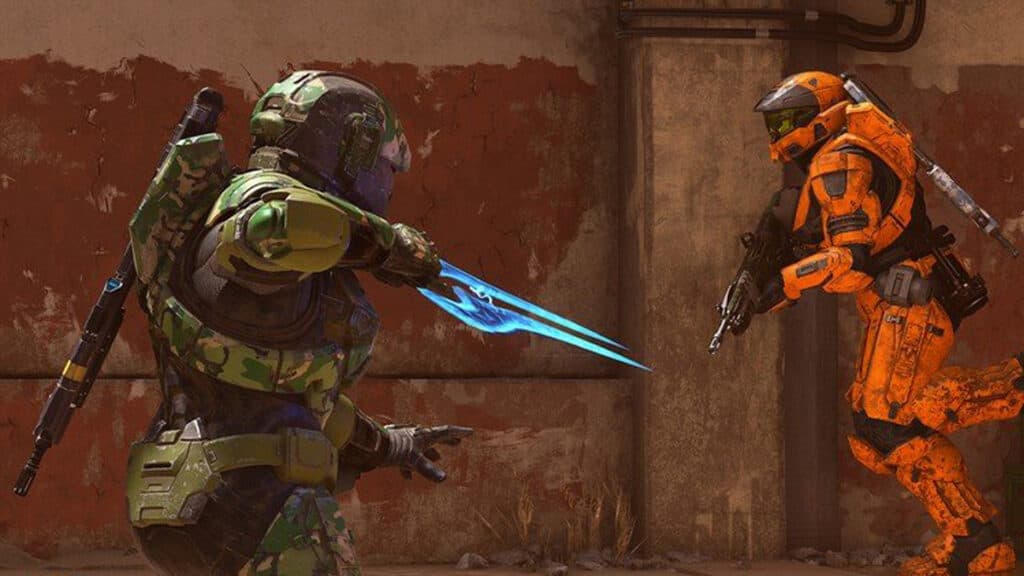 Halo Infinite character fighting with energy sword