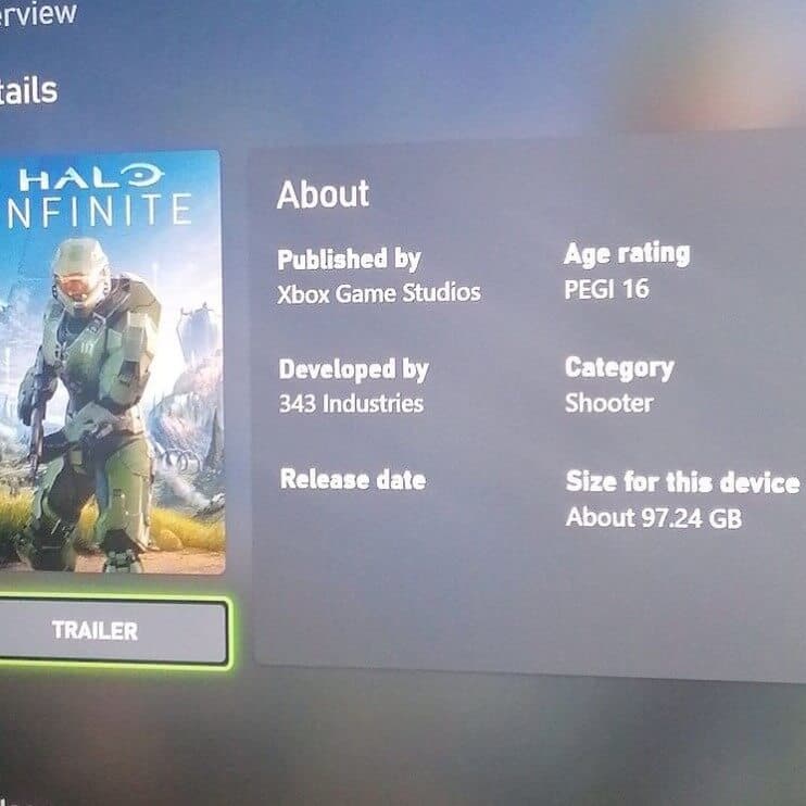 Screenshot of Halo Infinite game size on Xbox