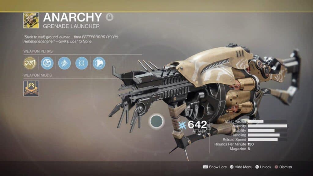 anarchy grenade launcher in destiny 2