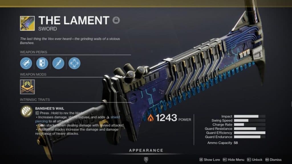 the lament sword in destiny 2