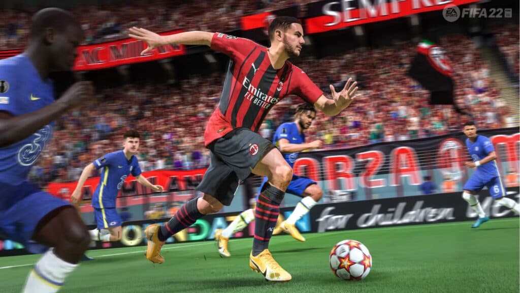 Theo Hernandez dribbling the ball in FIFA 22