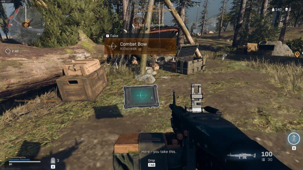 Warzone player looking at Combat Bow killstreak