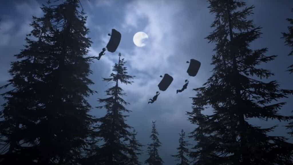 warzone players parachuting in the sky