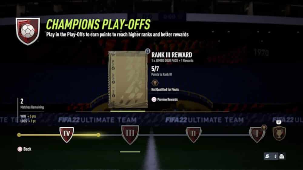 FUT Champions Play-Offs screen in FIFA 22