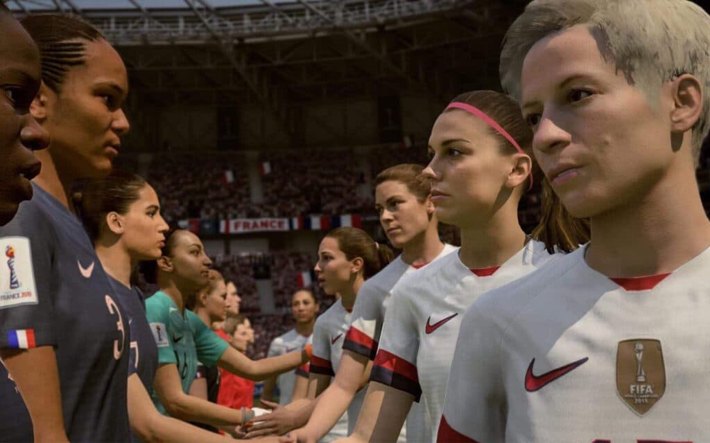 Women's teams shaking hands in FIFA