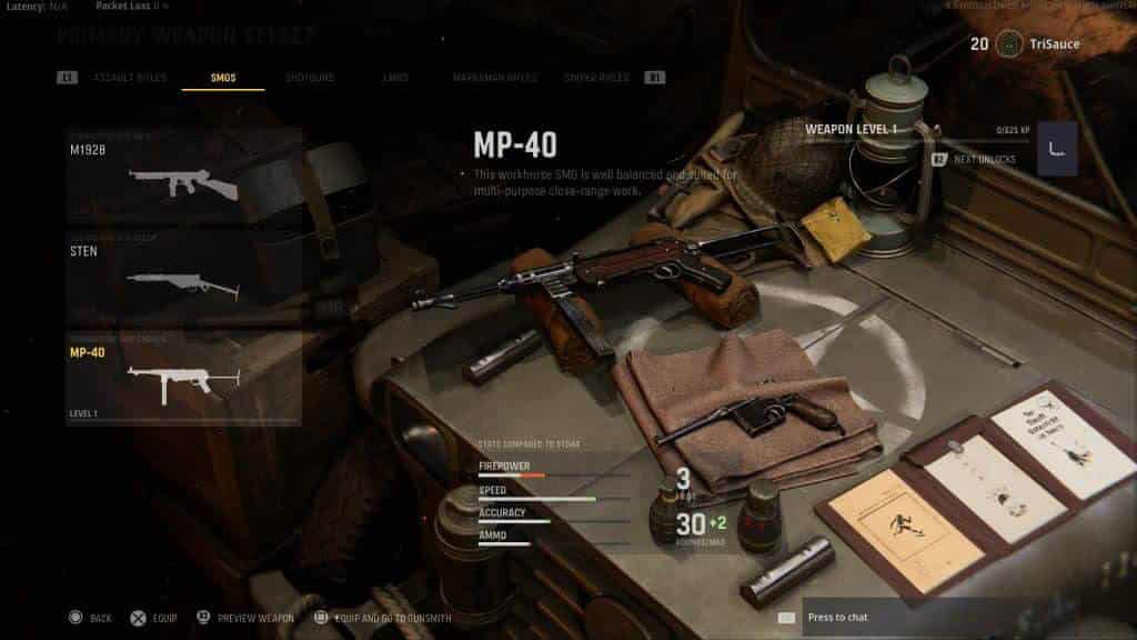 MP40 in Call of Duty Vanguard's gunsmith