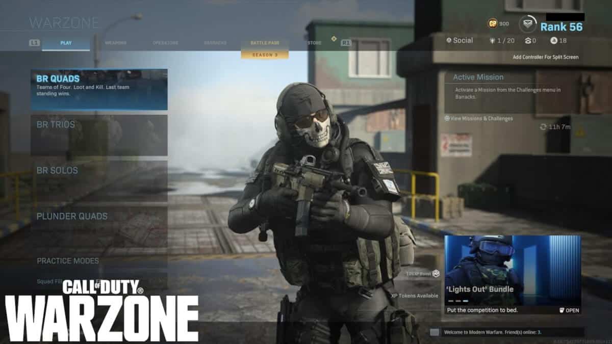 Screenshot of Warzone menu