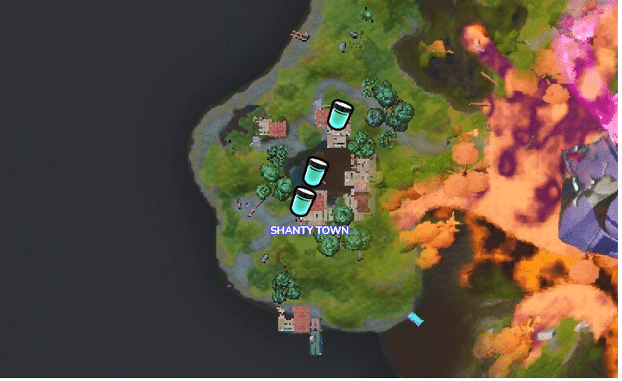 Map showing locations of Ghoulish Green in Shanty Town