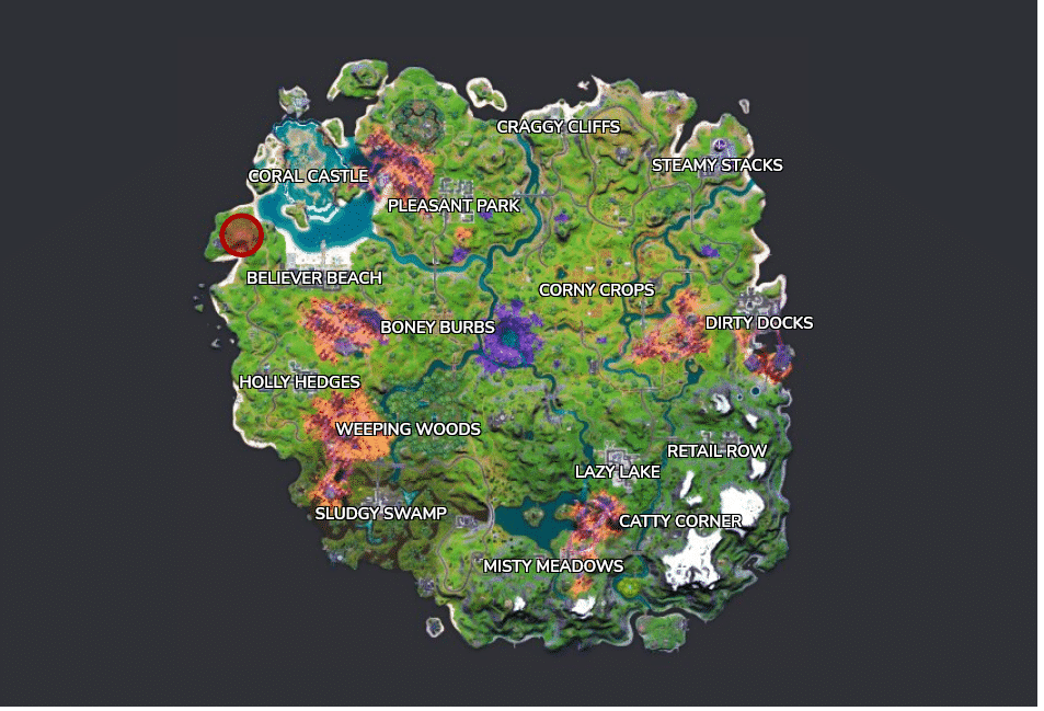 The location of Fort Crumpet marked on the Fortnite map.