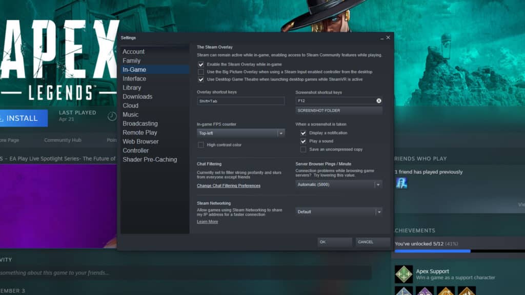 Steam Apex Legends FPS counter setting