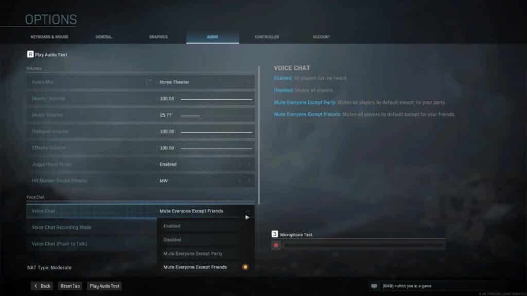Screenshot of menu where you can mute players in Warzone.
