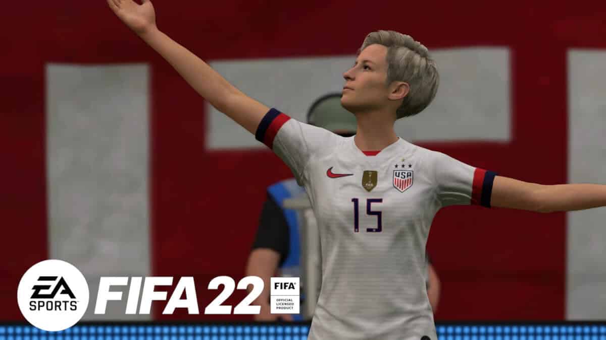 Megan Rapinoe next to FIFA 22 logo