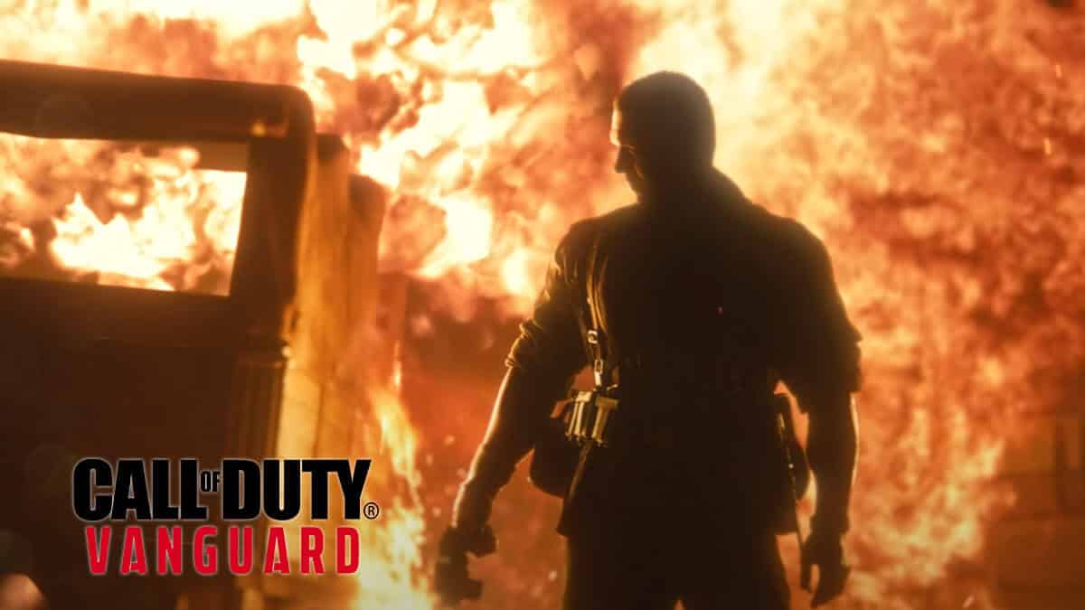 Call of Duty: Vanguard character standing in front of explosion