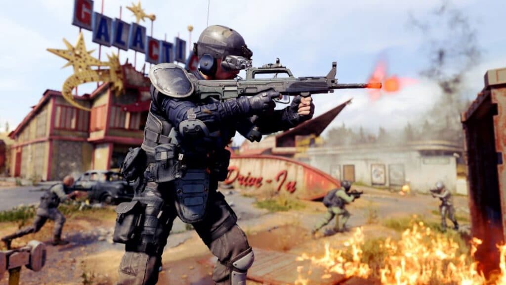 Black Ops Cold War Stryker Operator firing an Assault Rifle