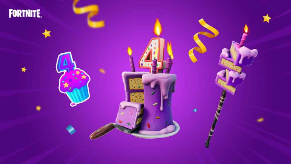 Themed rewards from the Fortnite Fourth Birthday event
