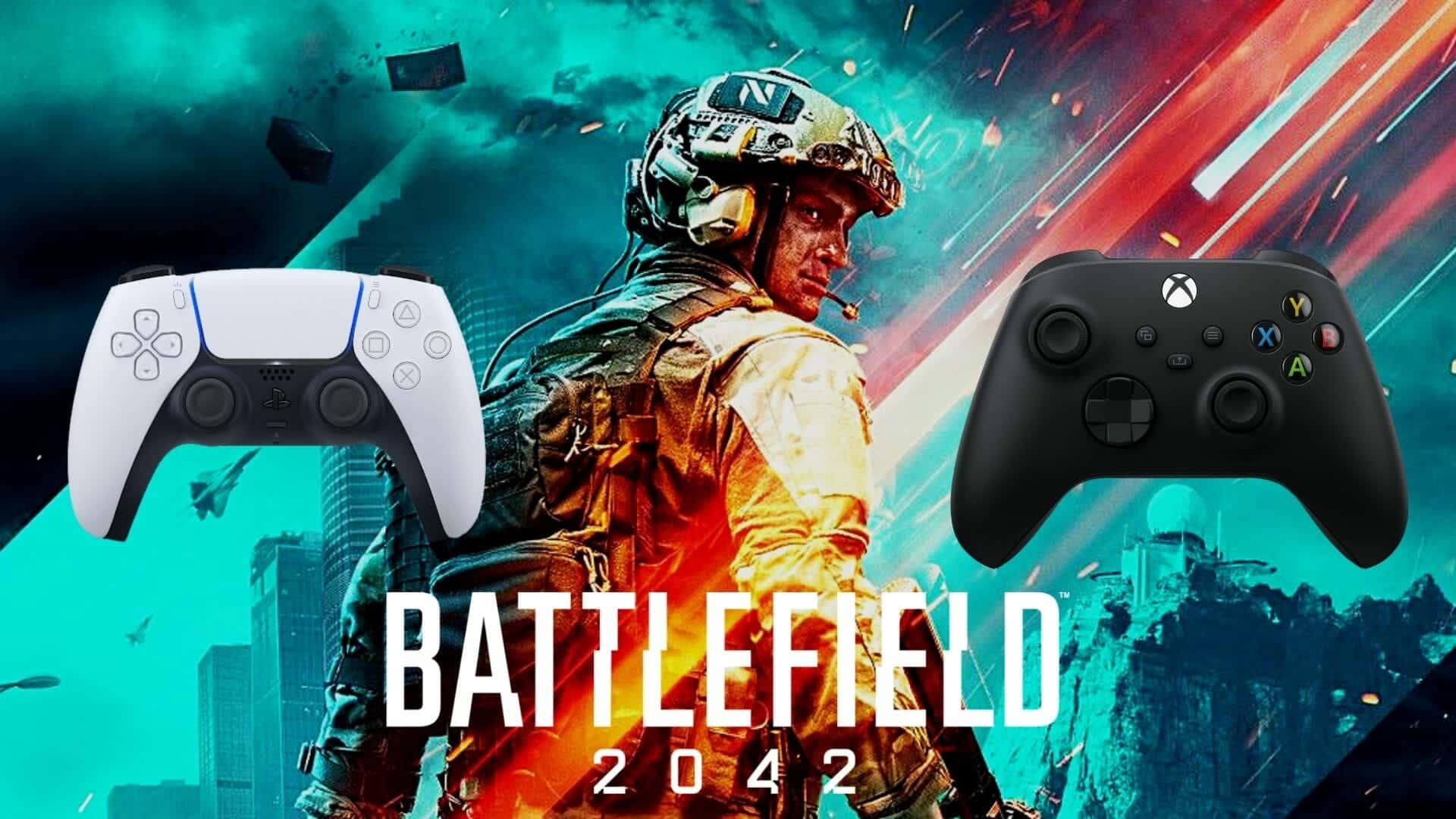 battlefield 2042 cover with ps5 and xbox controller