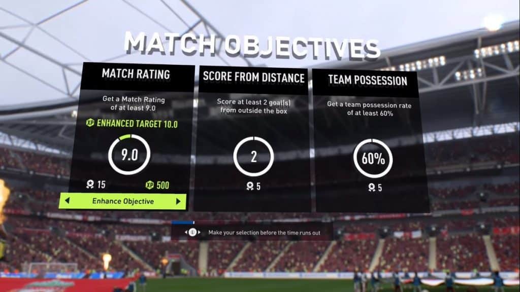 Match objectives in FIFA 22 Player Career Mode