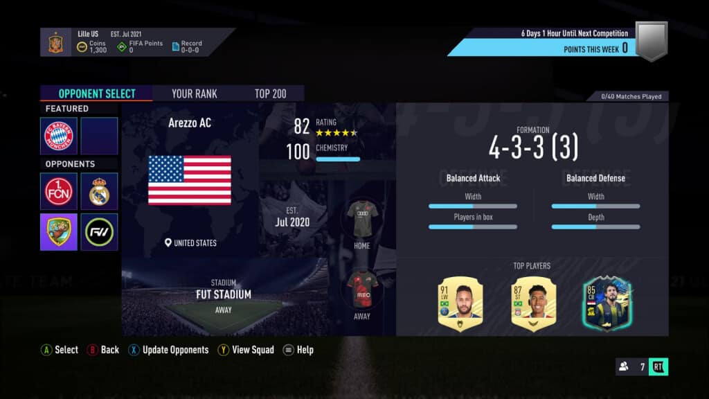 Squad battles page in FIFA 22