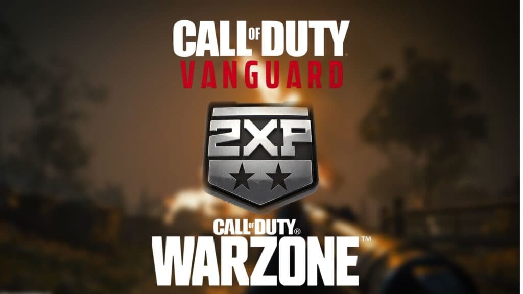 vanguard and warzone logos with 2xp symbol