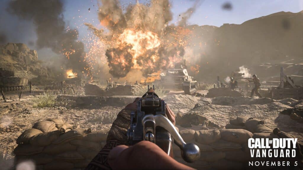 Vanguard player facing an explosion