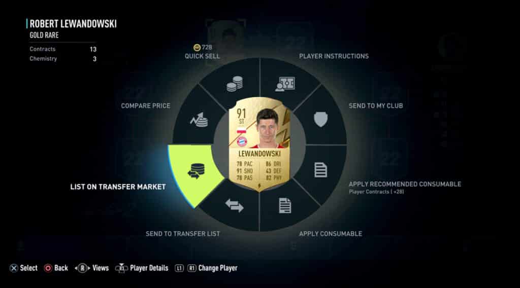 Lewandowski Player menu in FIFA 22