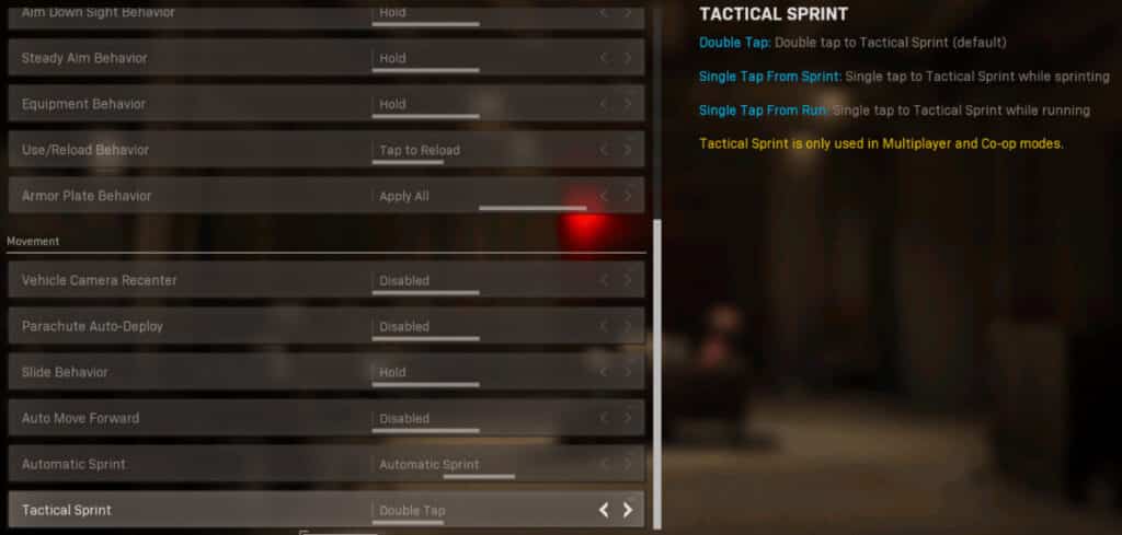 Warzone tactical Sprint Accessibility settings