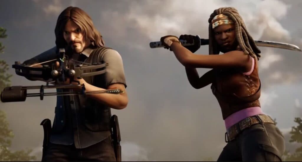 Daryl and Michonne Fortnite crossover skins
